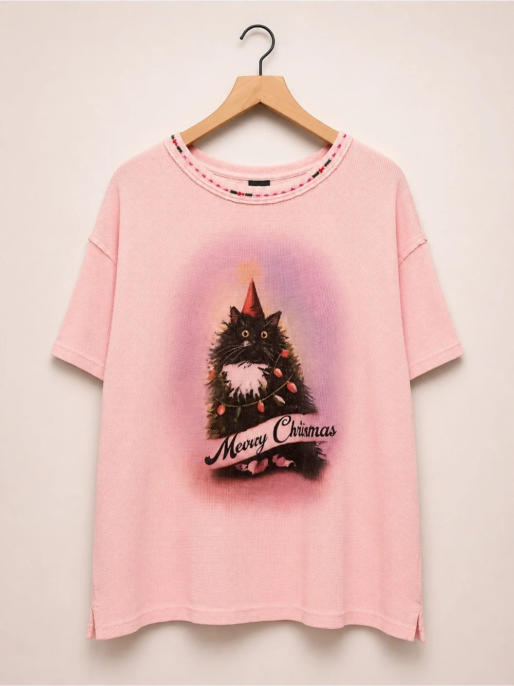Free People Pink 'Meowy Christmas' Cat Graphic Tee - Pink (313)